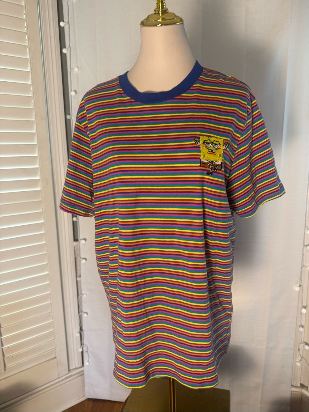 SpongeBob SquarePants Rainbow Stripe Tee with Blue Neck
